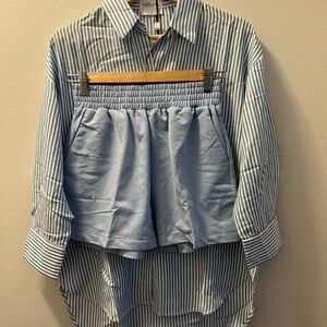 Blue Striped Shirt and Shorts Set